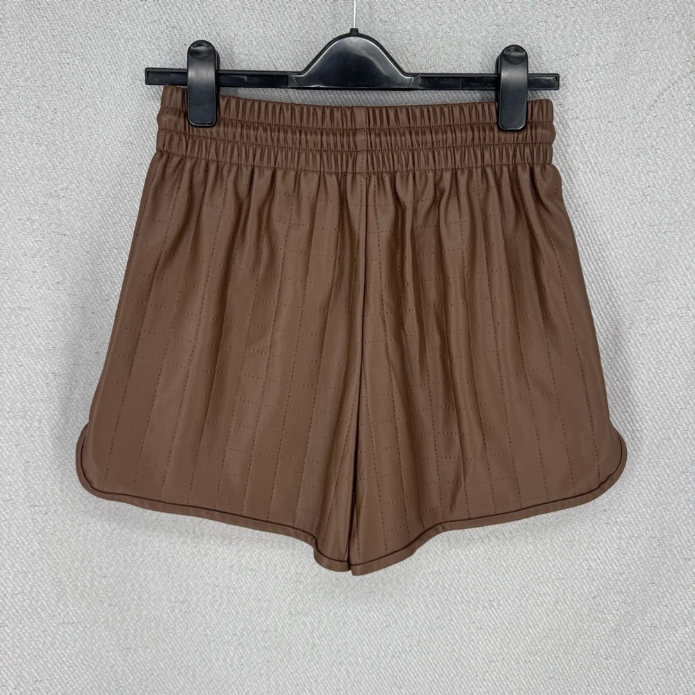 Chocolate Brown Quilted vegan leather normcore scandi minimalist 
Women Shorts - Picture 2 of 6